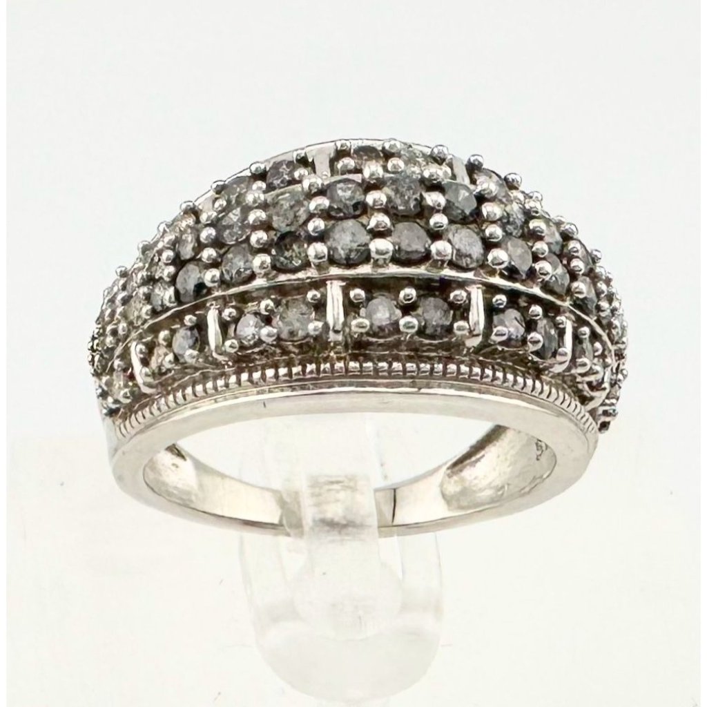 Brilliant 1.00 Ct Natural Diamond Multi-Row Designer Ring - Size 7.75 - Sterling